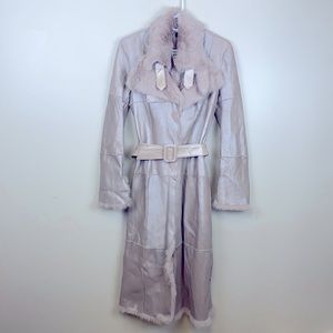 Bebe metallic leather and rabbit fur coat